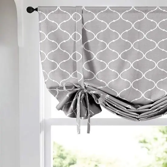 Kate Aurora Gray & White Lattice Clover Ultra Luxurious Single Tie Up Window Curtain Shade - 42 in. W x 63 in. L image {1}
