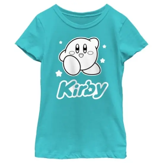Girl's Nintendo Kirby Black and White Portrait T-Shirt image {3}