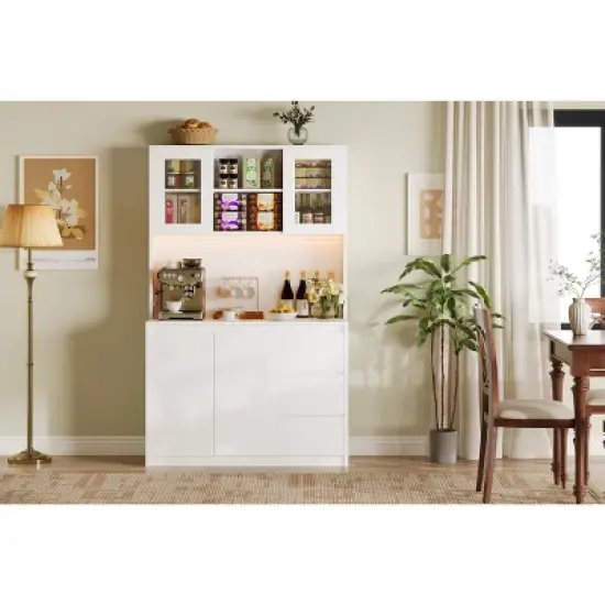 Kitchen Pantry Cabinet,71" Tall Storage Cabinet with Doors and Shelves Adjustable,Kitchen Storage Hutch with Microwave Shelf image {10}