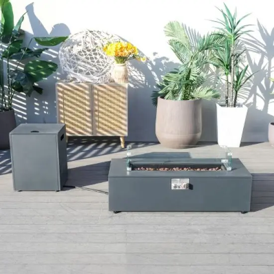 Moda Furnishings W42.1"*D19.8"*H11.8" Outdoor Patio Steel Fire Pit Table With Rain Cover image {10}