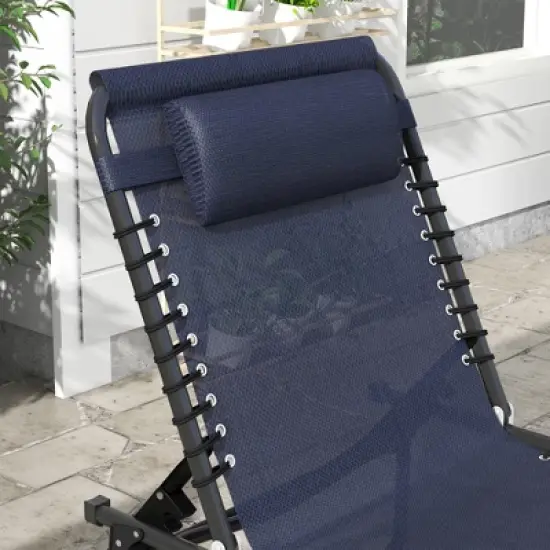 TIRAMISUBEST 2-Pack Folding Chaise Lounge Chairs Set with Adjustable Backrest & Pillow, Breathable Mesh Pool/Beach/Patio Recliners, Dark Blue image {8}