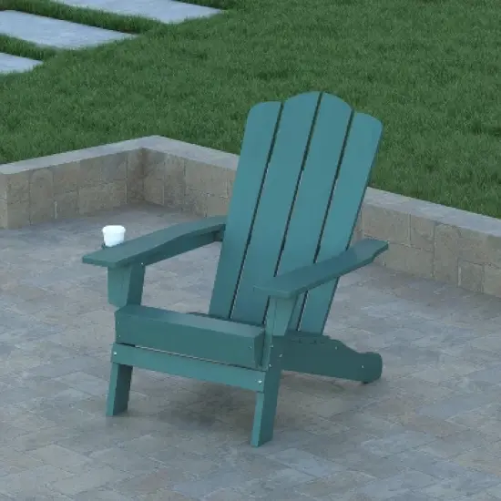 Emma and Oliver Set of 4 Adirondack Chairs with Cup Holders, Weather Resistant HDPE Adirondack Chairs image {3}