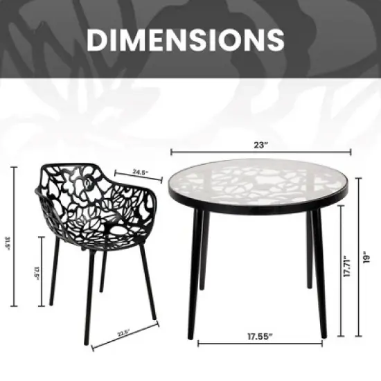 LeisureMod Devon 3-Piece Aluminum Patio Dining Set - Glass Top - Stackable Chairs image {5}