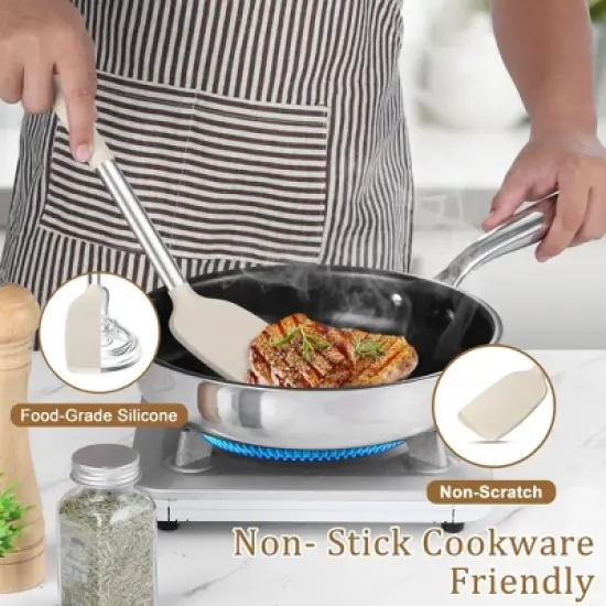 Itopfox 5-Piece Silicone Kitchen Utensil Set with Stainless Steel Handles for Nonstick Cookware, Heat-Resistant & Easy to Clean, Khaki image {4}
