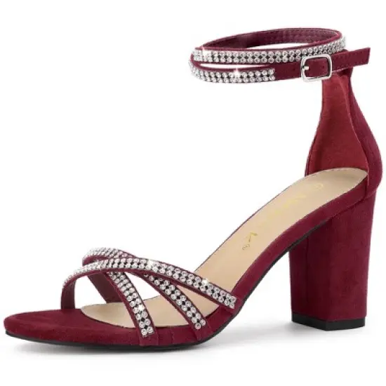 Allegra K Women's Rhinestones Strappy Chunky Heel image {10}