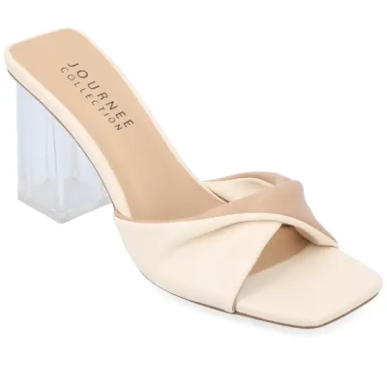 Journee Collection Womens Aylia Clear Block Heel Soft Vegan Leather Slip On Sandals image {11}