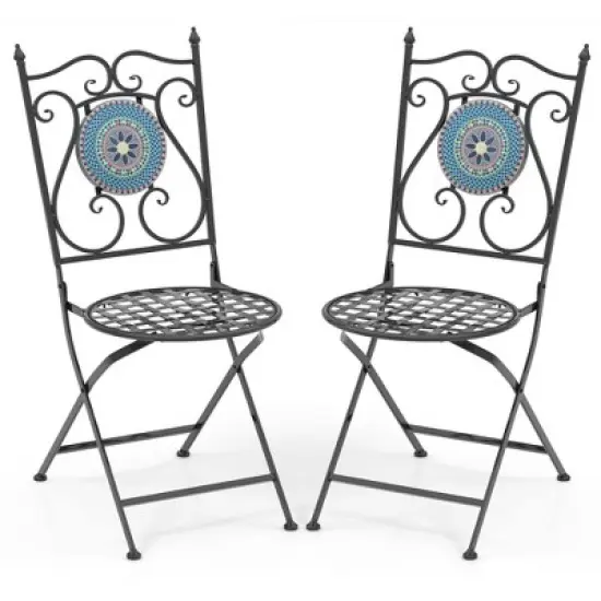 Costway Set of 2/4 Mosaic Chairs for Patio with Decorative Backrest Heavy-Duty Frame image {8}