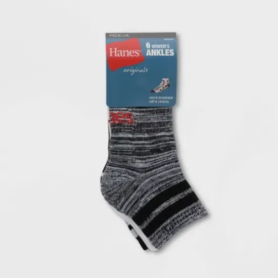 Hanes Originals Women's 6pk Ankle Socks - White/Black/Gray 5-9 image {1}