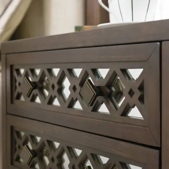 Mirrored Diamond Filigree X Base Nightstand/Table Walnut - Leick Home image {4}