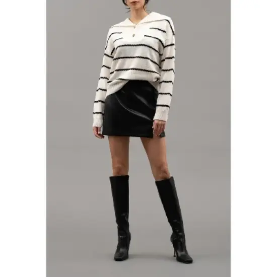 August Sky Women's Nautical Breton Stripe Shawl Collar Sweater image {3}