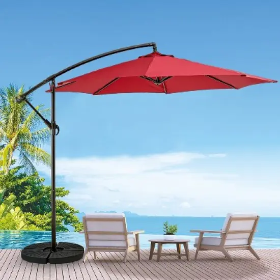 VECELO 10ft Offset Hanging Patio Umbrella with UV Protection Waterproof for Outdoor/Garden/Lawn, 8 Sturdy Ribs, Handy Crank&Cross Base, Red/Tan/White image {17}