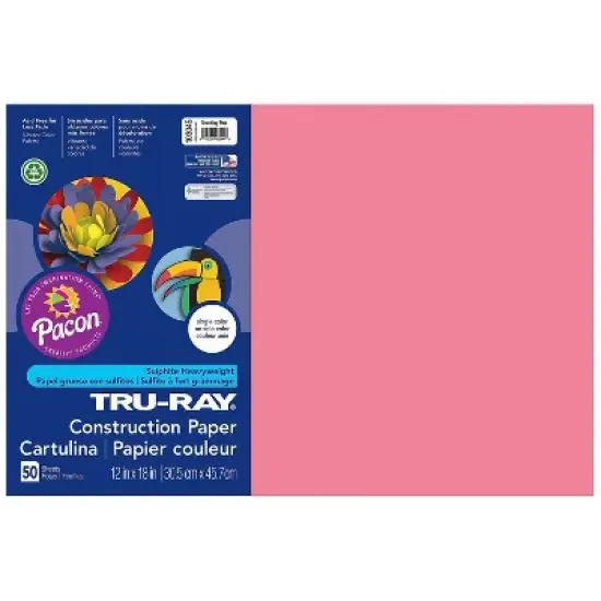 Pacon Tru-Ray 12" x 18" Construction Paper Shocking Pink 50 Sheets/Pack 5 Packs (PAC103045-5) image {1}