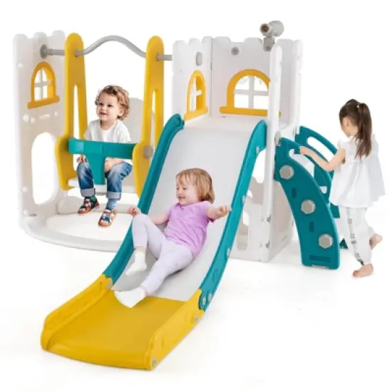 Costway 7-in-1 Toddler Slide & Swing Set Indoor Playground for Kids Age 1-3 Years Old Pink+Gray/Yellow+Green/Gray/White image {11}