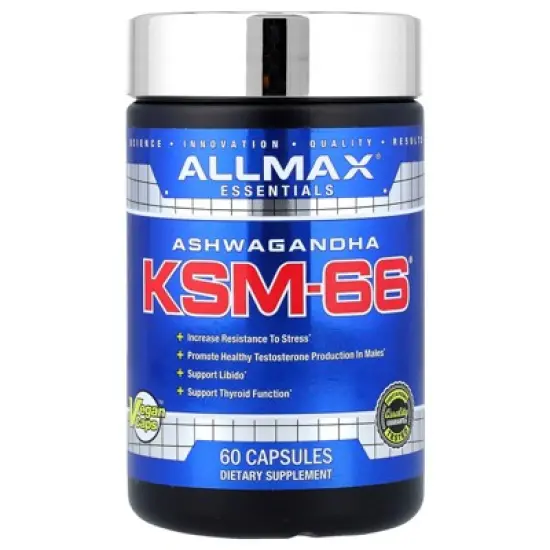 ALLMAX Essentials Ashwagandha KSM-66 (60 Veggie Caps) - Increase Muscle Strength & Recovery - Non-GMO, Gluten Free - 30 Servings image {4}