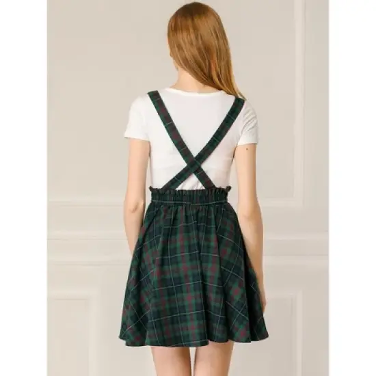 Allegra K Women's Plaid Pleated Mini Tartan Overall Skater Suspender Skirt image {4}