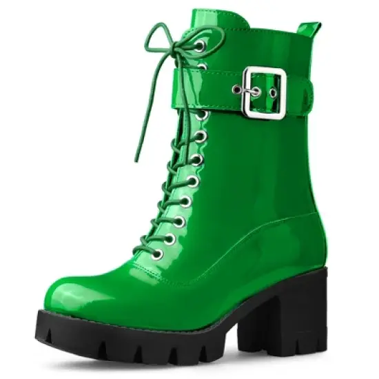 Allegra K Women's Zip Platform Chunky Heel Combat Boots image {11}