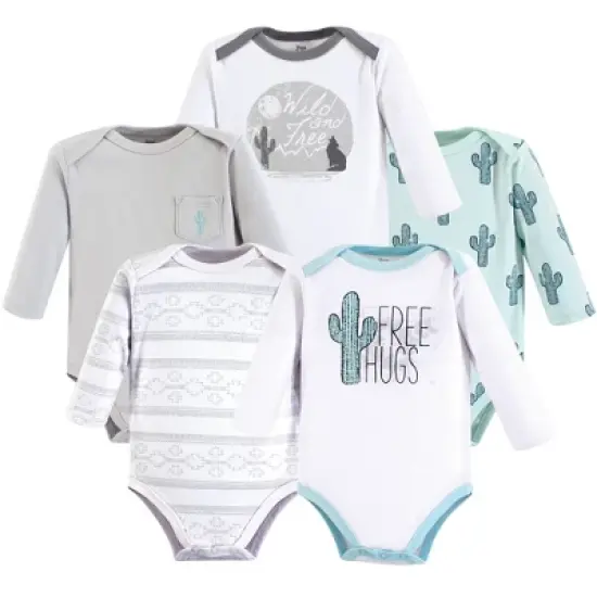 Yoga Sprout Cotton Long-Sleeve Bodysuits 5pk, Free Hugs image {1}