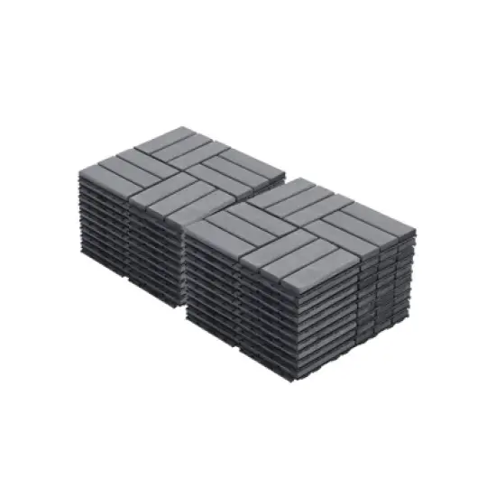 20 PCS Interlocking Deck Tiles Checker Pattern, 12" x 12" Square Light Gray Acacia Hardwood Outdoor Flooring image {9}
