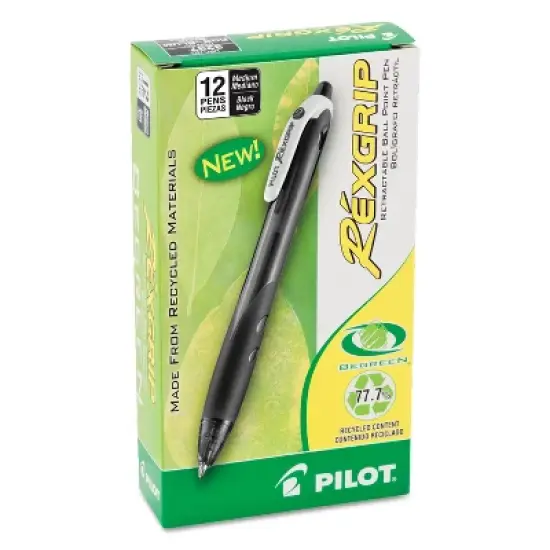 Pilot RexGrip BeGreen Retractable Ball Point Pen Black Ink 1mm Dozen 32370 image {1}