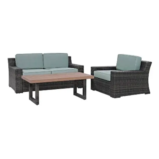 Beaufort 3pc Outdoor Wicker Conversation Set - Mist - Crosley image {2}