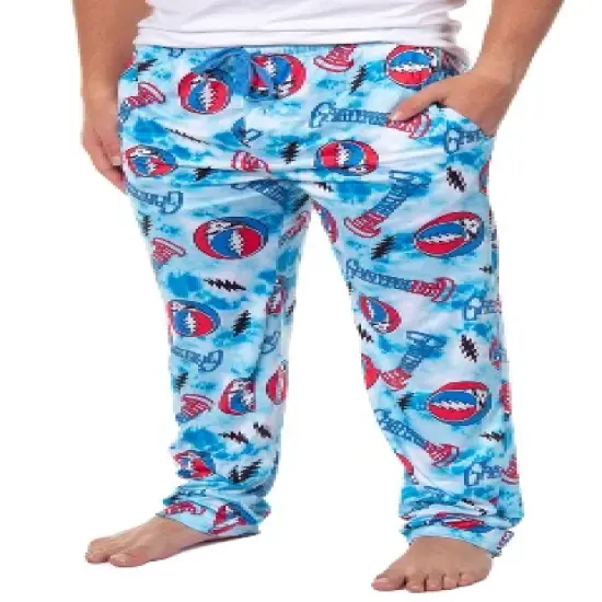 Grateful Dead Men's Steal Your Face Blue Tie Dye Adult Lounge Pajama Pants image {4}