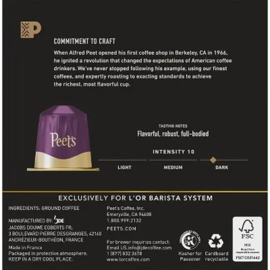 Peet's Caf&eacute; Collection Coffee Capsules for L&rsquo;OR Barista Medium Roast - 11oz/30ct image {5}