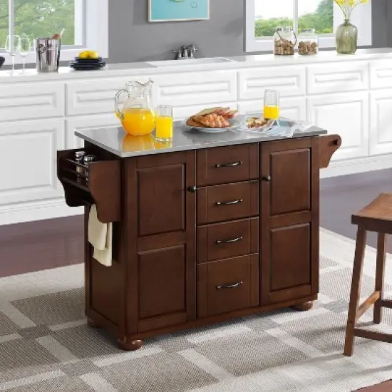 Eleanor Stainless Steel Top Kitchen Island Mahogany/Stainless Steel - Crosley image {3}