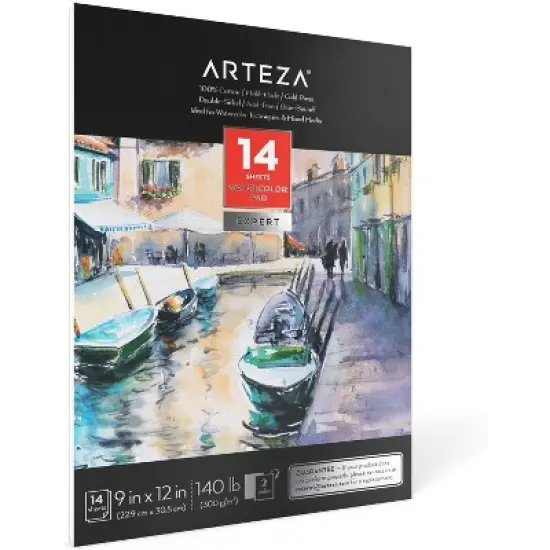 Arteza Watercolor Paper Pad, Cold-Pressed, 100% Cotton, 9"x12" - 14 Sheets image {4}