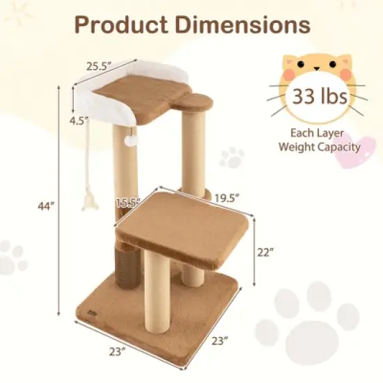 Costway 44" Cat Tree for Indoor with Plush Padded Perch Scratching Posts Jumping Platform image {2}