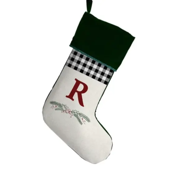 Personalization Mall Festive Foliage Initial Christmas Stocking, Green image {19}