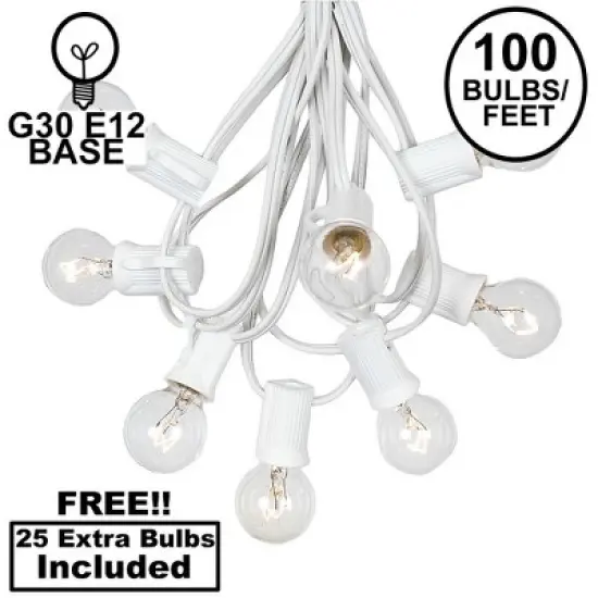 Novelty Lights 100 Feet G30 Globe Outdoor Patio String Lights, White Wire image {7}
