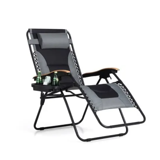 Captiva Designs Patio Zero Gravity Free XL Padded Seat Recliner with Cup Holder & Alloy Steel Frame - Gray image {7}