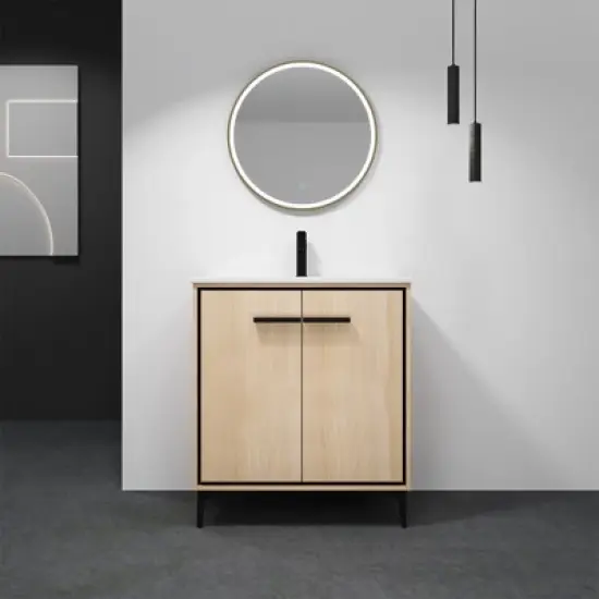 Single Sink Bathroom Vanity, With 2 Soft Closing Doors, Bathroom Vanity With Top Sink, Modern Bathroom Storage Cabinet image {11}