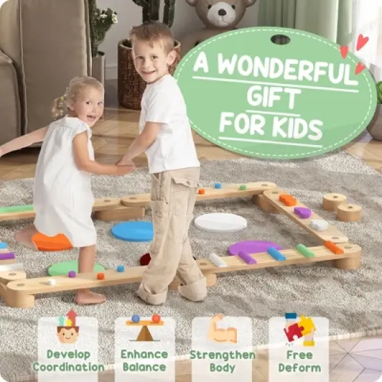 Dexmalle Kids Wooden Balance Board with Stepping Stones image {1}