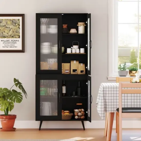 Costway Kitchen Pantry Cabinet with Translucent Fluted Doors & Adjustable Shelf image {3}