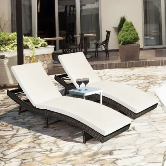 Costway 2PCS  Patio Rattan Folding Lounge Chair Chaise Adjustable White Cushion image {10}