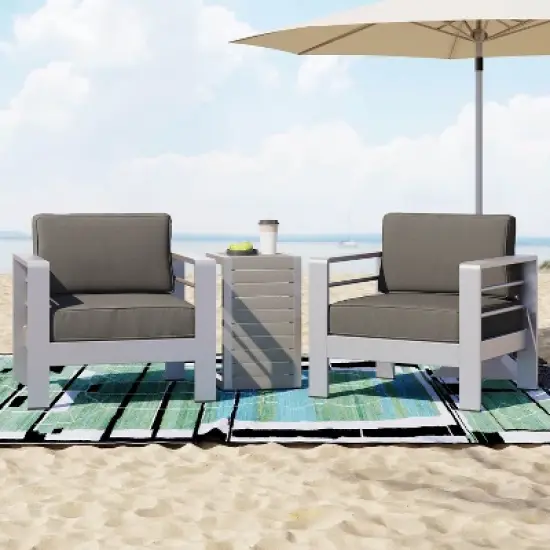 Christopher Knight Home Crested Bay Outdoor Aluminum 3 Piece Chat Set with C Shaped Table image {10}