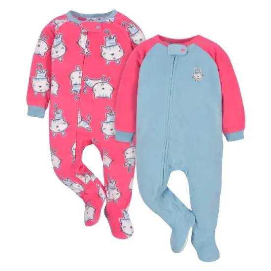 Gerber Infant and Toddler Girls' Fleece Footed Pajamas, 2-Pack image {13}