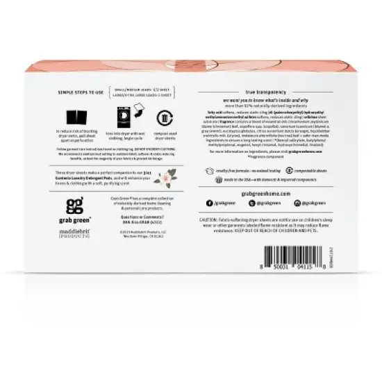 Grab Green Classic Dryer Sheets, Gardenia Scent image {1}