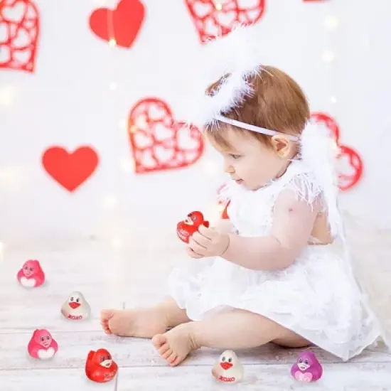 ArtCreativity Valentine's Day Rubber Duckies - 12 Pack, Love Themed Bath Toys image {6}
