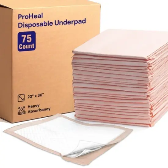 ProHeal Plus Fluff/Polymer Underpad, Incontinence Bed Pad, Leak Proof Poly Backing, 23" x 36" - 75 Pack image {1}