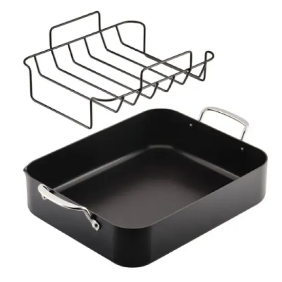KitchenAid Hard Anodized Induction 13"x15.75" Roaster with Nonstick Rack: Turkey Roasting Pan, Oven-Safe, Matte Black image {6}