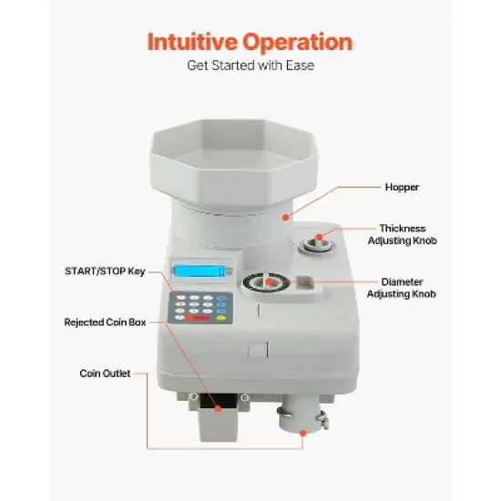 VEVOR Coin Counter, Professional Coin Sorter with LED Display Holds up to 11000 Coins, Automatic Coin Sorter and Wrapper Machine for All Coins, Grey image {4}