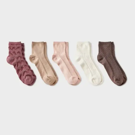 Women's Mixed Tonal Textured 5pk Ankle Socks - A New Day&trade; Brown/Pink/Ivory 4-10 image {3}