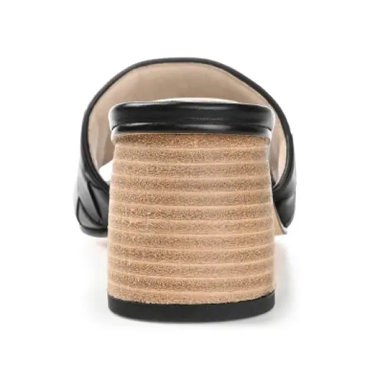 Journee Signature Womens Genuine Leather Kellee Slip On Stacked Heel Open Square Toe Sandals image {2}