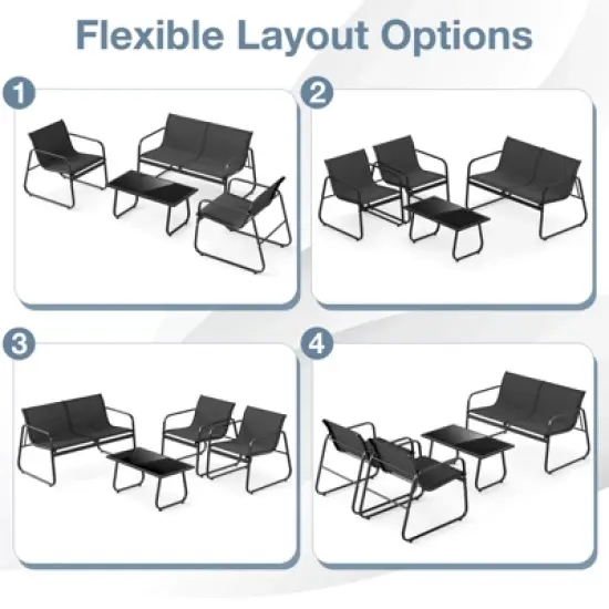 Costway 4 PCS Patio Furniture Set Fabric Lawn Chairs and Loveseat with  Coffee Table image {6}