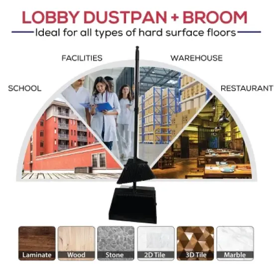 Bison Life 48.5" Dustpan and Broom Set for Home, Office, and Outdoor Use - Black- 1 Set image {5}