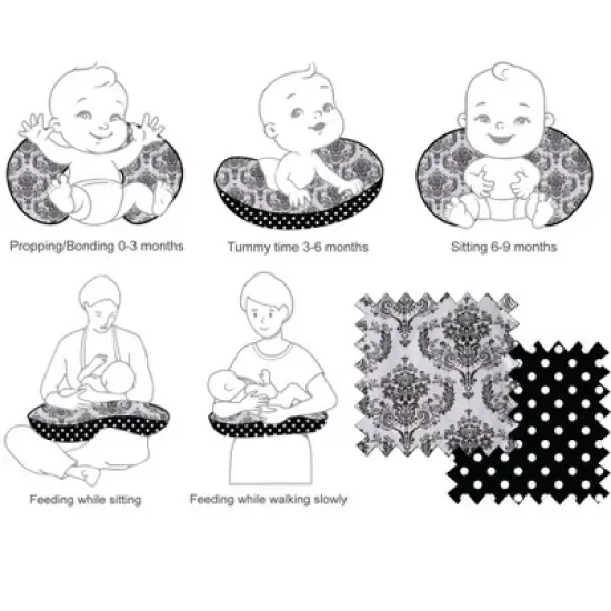 Bacati - 3 pc Classic Damask Black Hugster Feeding & Infant Support Nursing Pillow image {4}