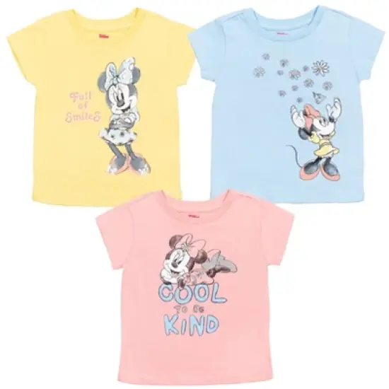 Mickey Mouse & Friends Minnie Little Girls 3 Pack Graphic T-Shirt Pink / Yellow/ Blue  image {7}