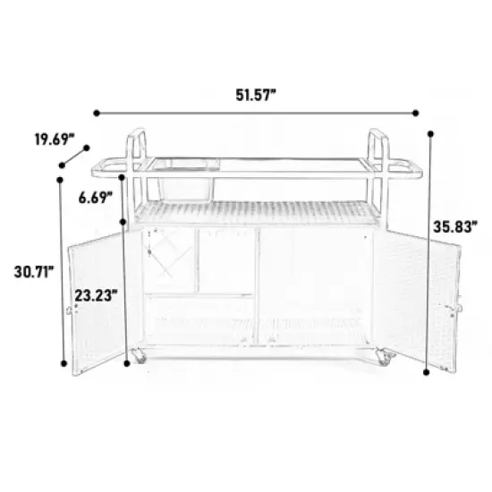 DSVIMOY Outdoor Bar Cart with Cabinet, Patio Serving Cart with 1 Ice Bucket, Lockable Wheels, Side Basket, Beige, 51.57"*19.69"*35.83" image {2}